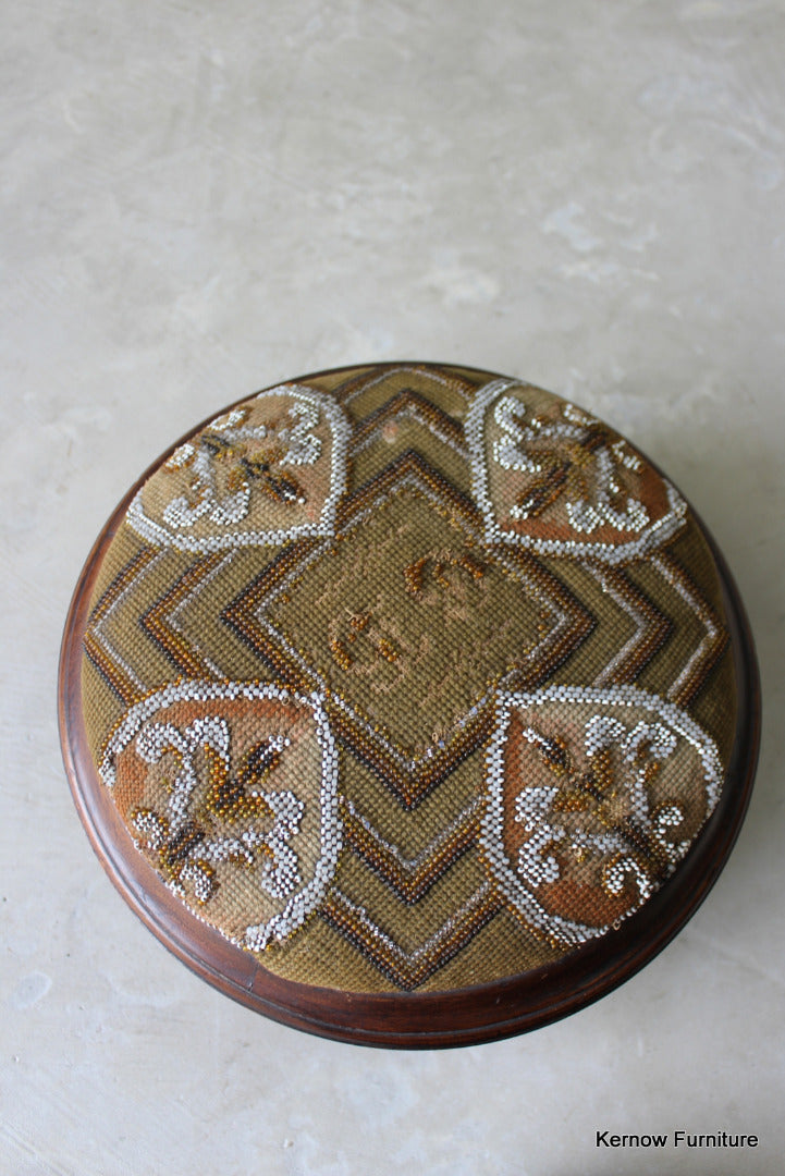 Antique Beadwork Footstool - Kernow Furniture