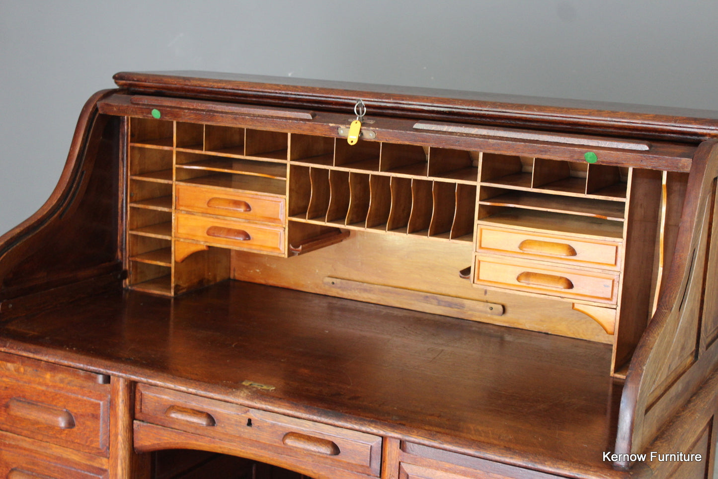 Antique Oak Tambour Roll Top Desk - Kernow Furniture