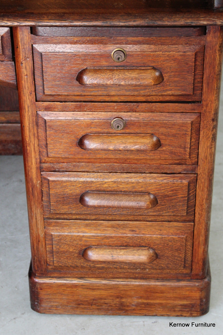 Antique Oak Tambour Roll Top Desk - Kernow Furniture