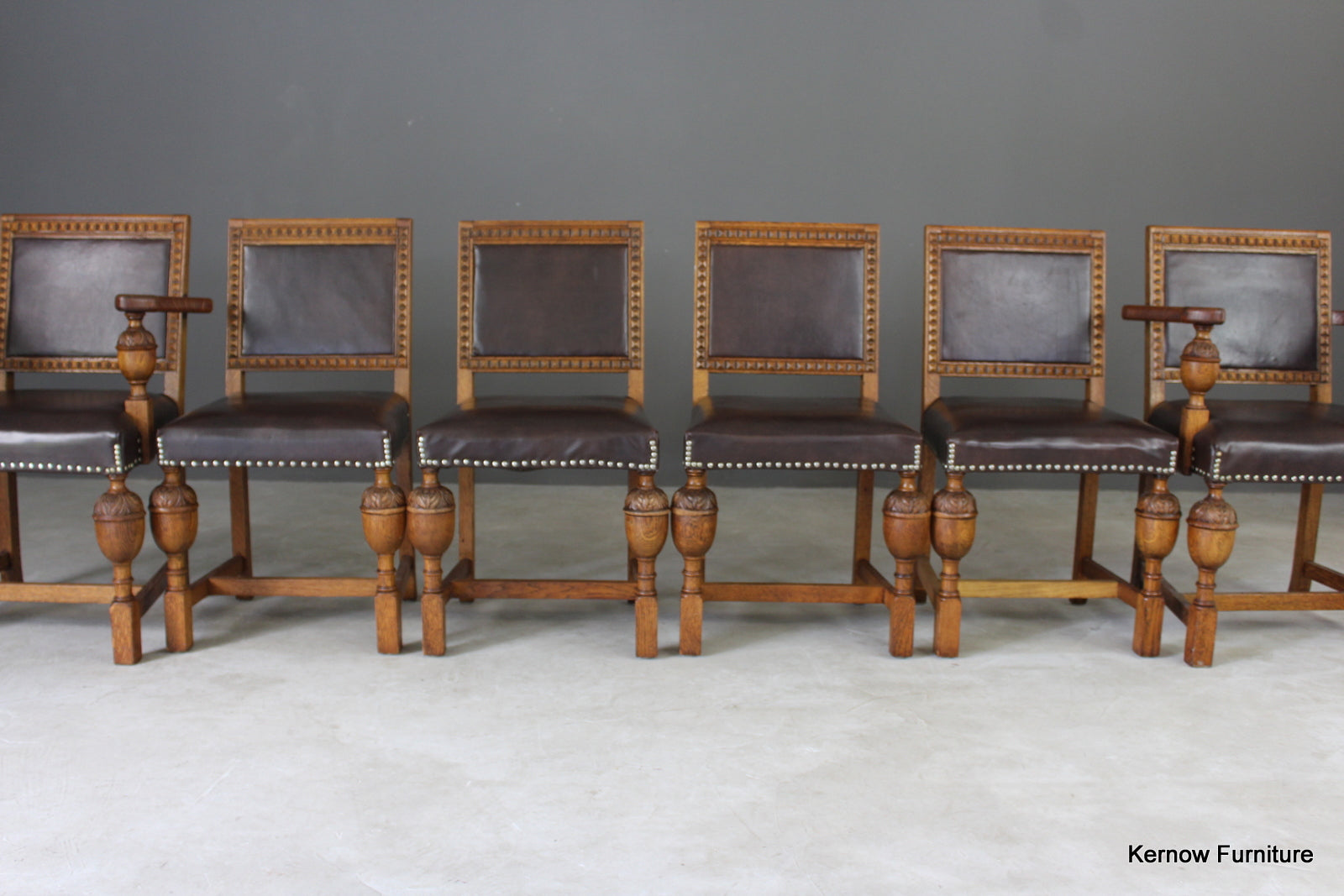 Set 6 1930s Oak Dining Chairs - Kernow Furniture