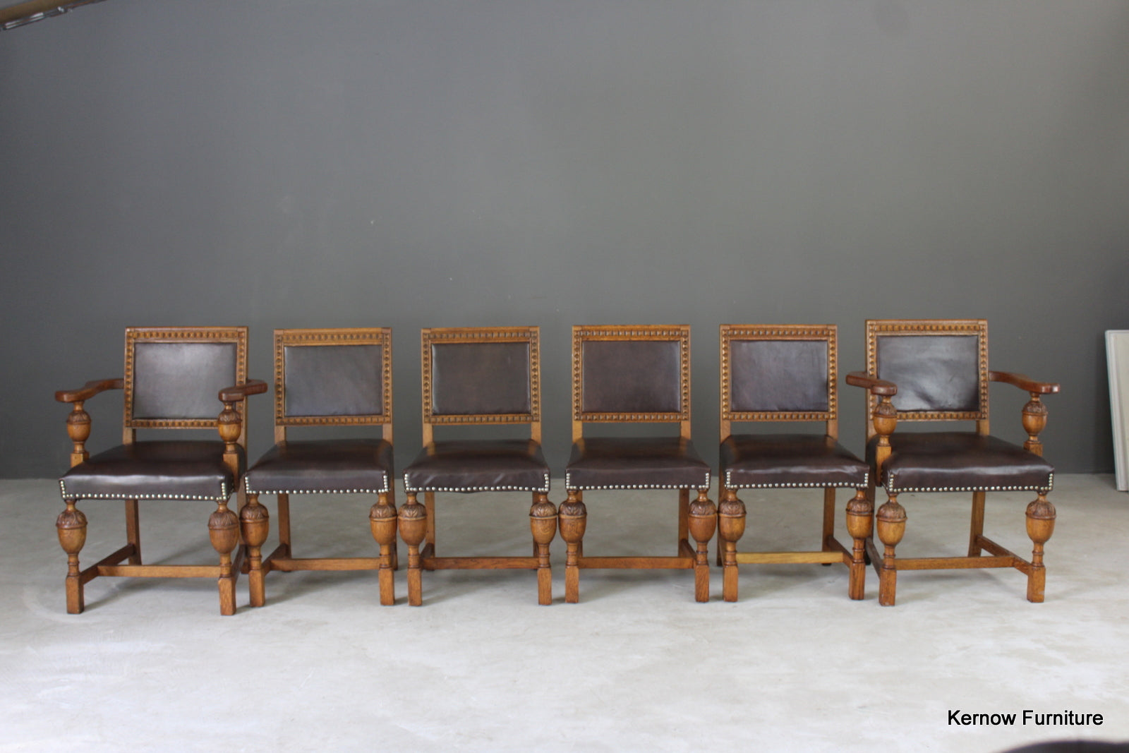 Set 6 1930s Oak Dining Chairs - Kernow Furniture