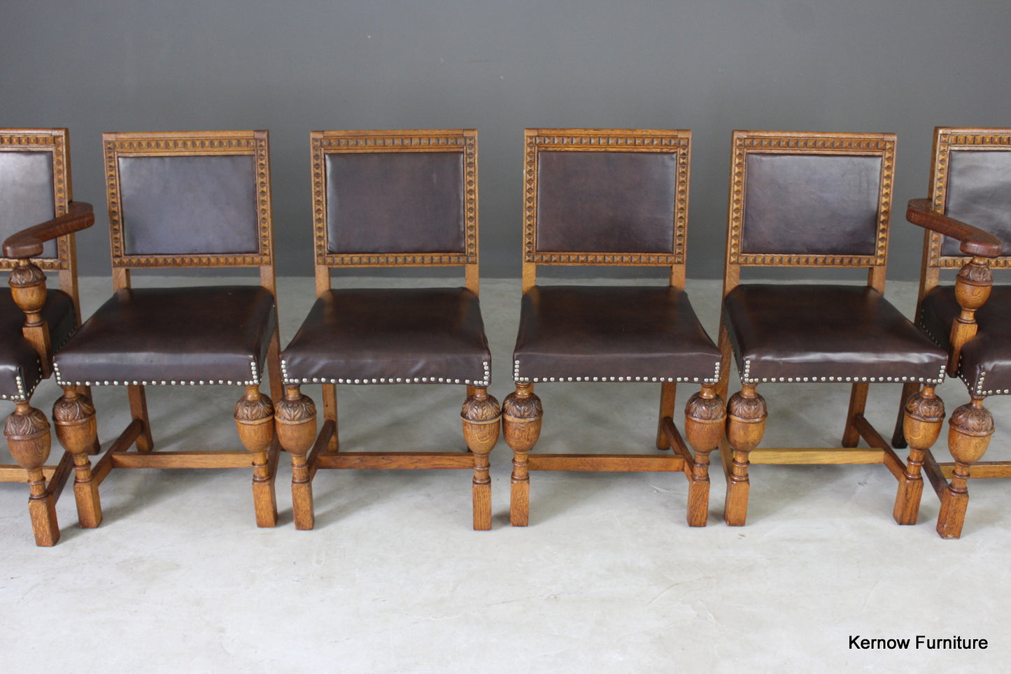 Set 6 1930s Oak Dining Chairs - Kernow Furniture