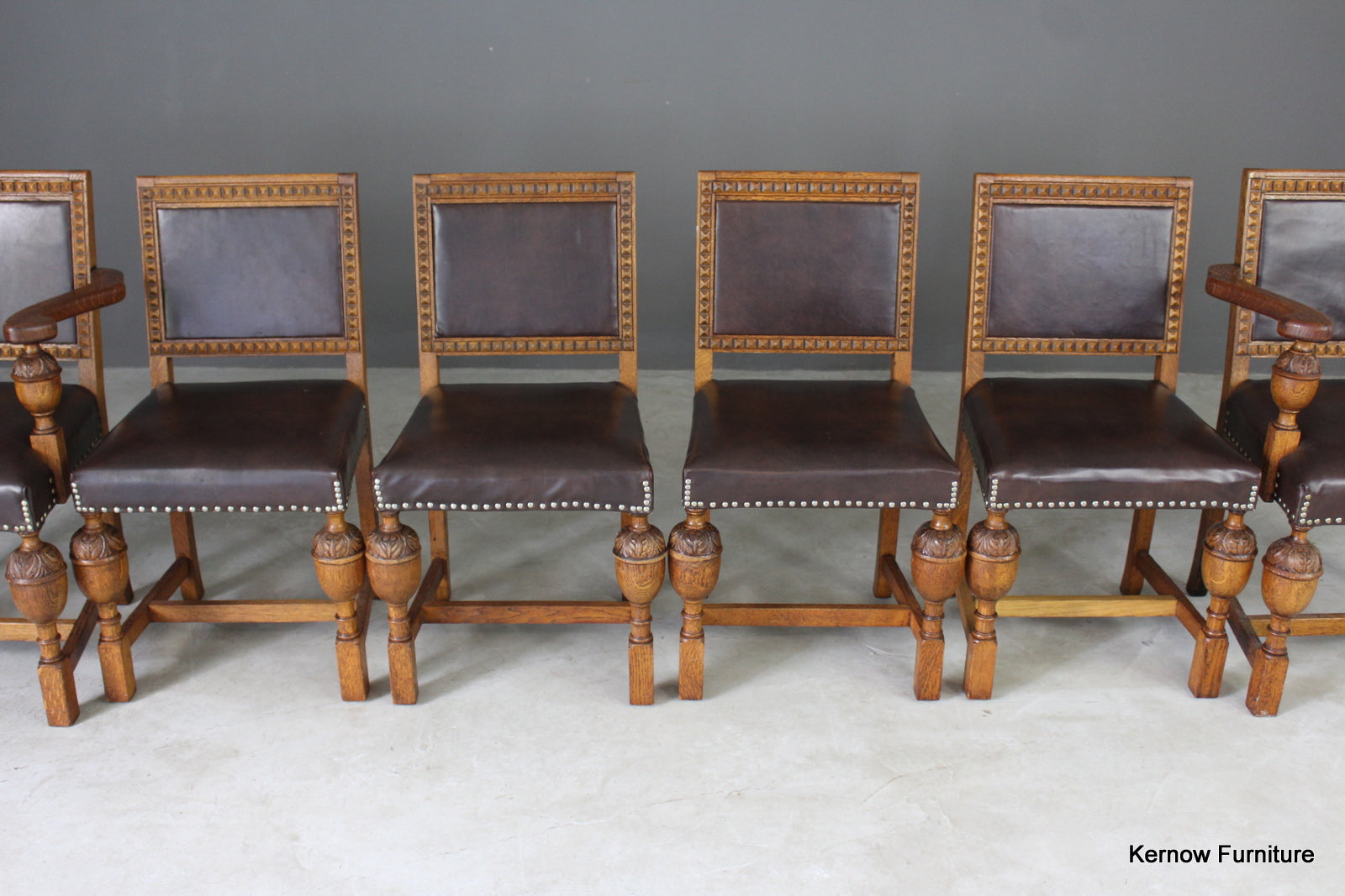 Set 6 1930s Oak Dining Chairs - Kernow Furniture