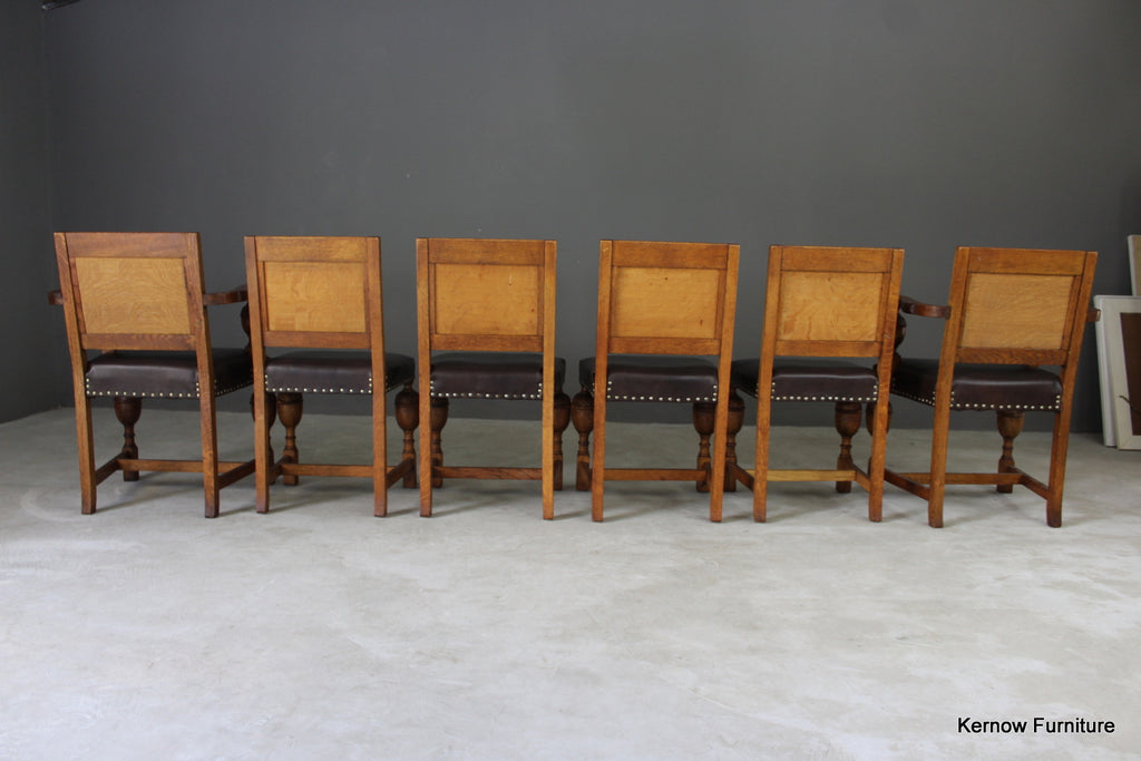 Set 6 1930s Oak Dining Chairs - Kernow Furniture