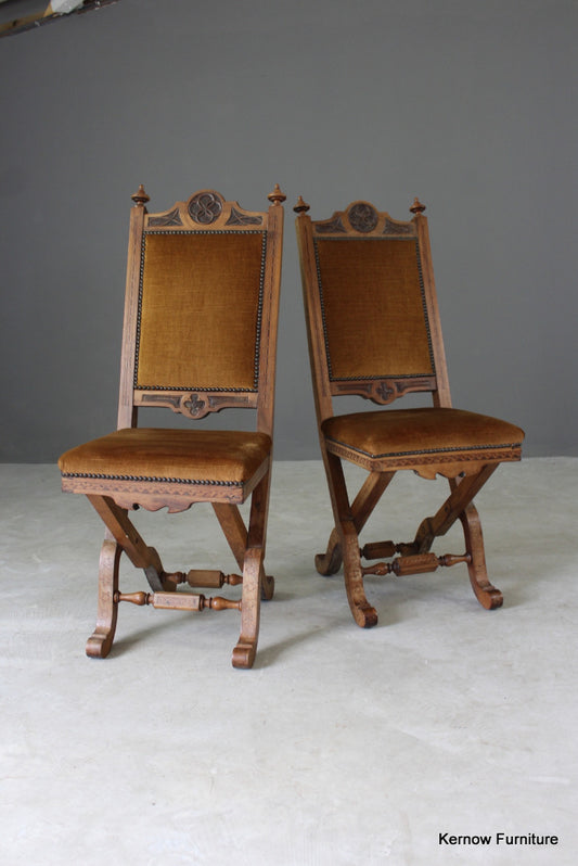 Pair Victorian Inlaid Ecclesiastical Chairs - Kernow Furniture