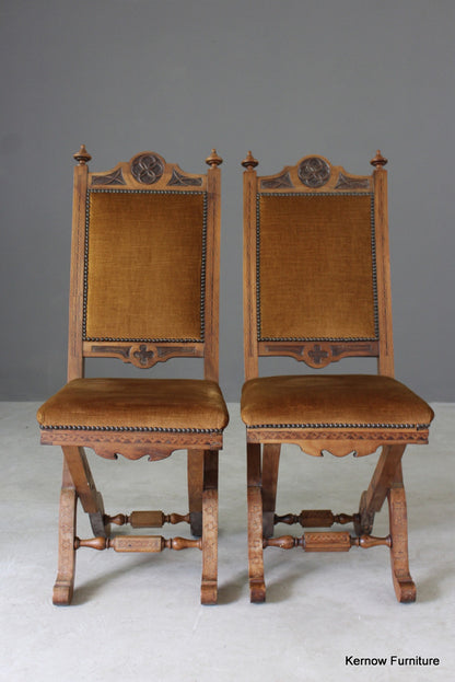 Pair Victorian Inlaid Ecclesiastical Chairs - Kernow Furniture