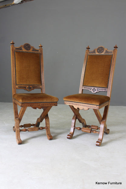 Pair Victorian Inlaid Ecclesiastical Chairs - Kernow Furniture