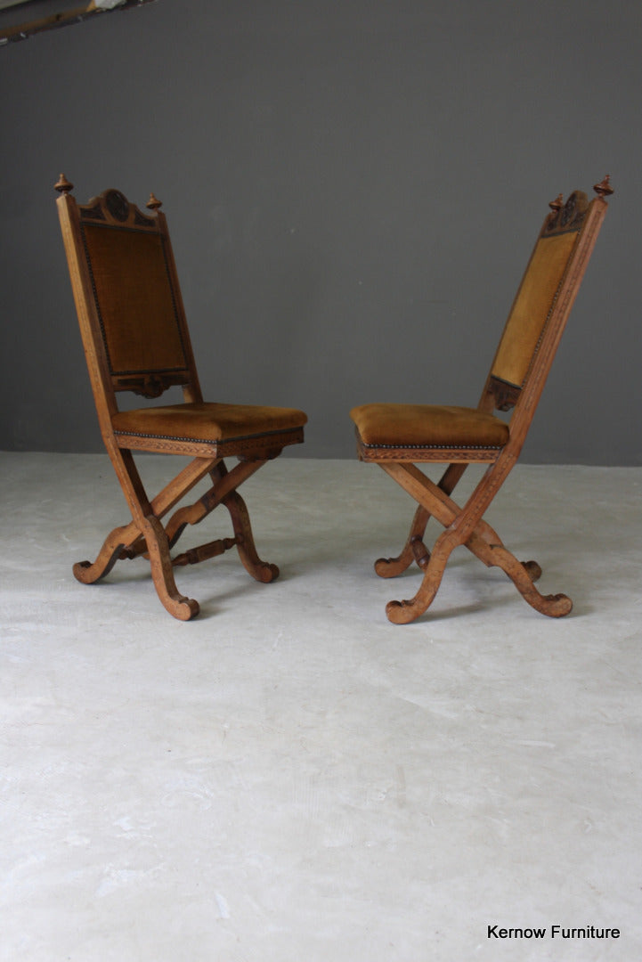 Pair Victorian Inlaid Ecclesiastical Chairs - Kernow Furniture