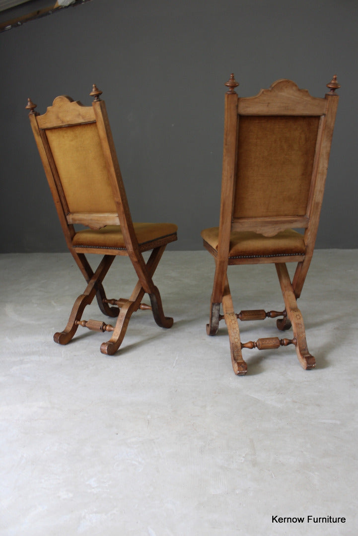 Pair Victorian Inlaid Ecclesiastical Chairs - Kernow Furniture