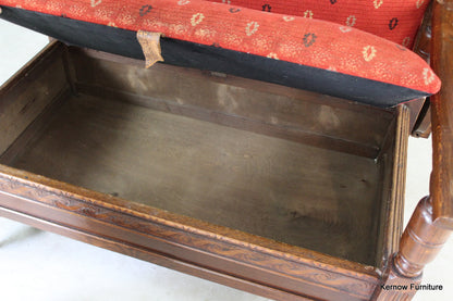 1930s Upholstered Oak Monks Bench - Kernow Furniture