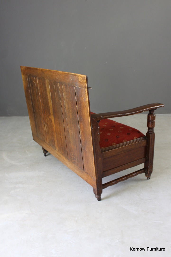 1930s Upholstered Oak Monks Bench - Kernow Furniture