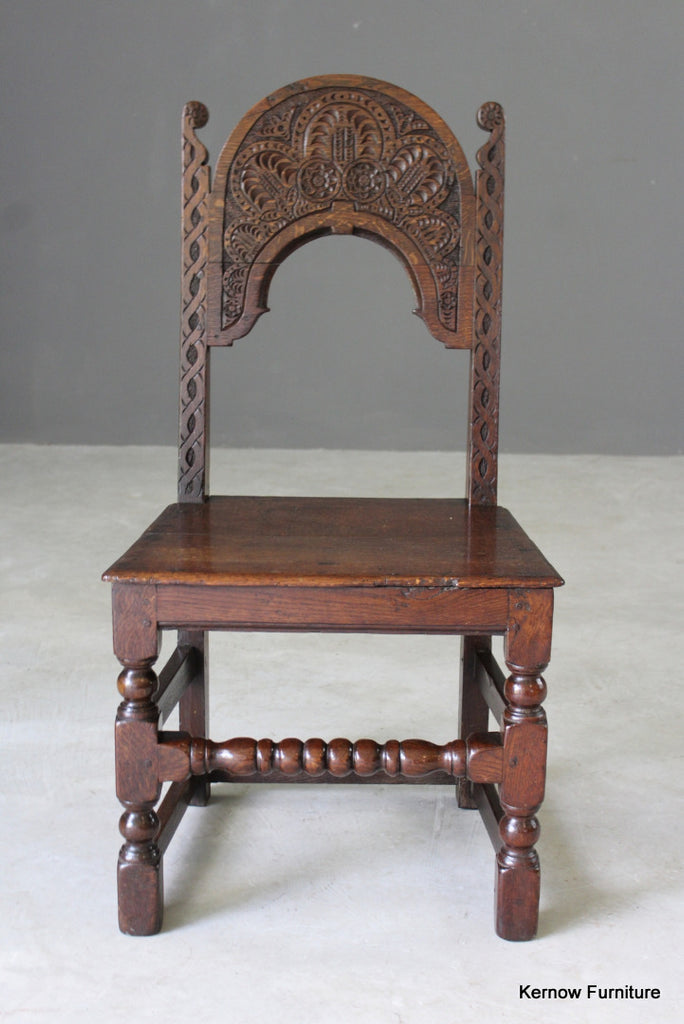 17th Century Style Carved Oak Side Chair - Kernow Furniture