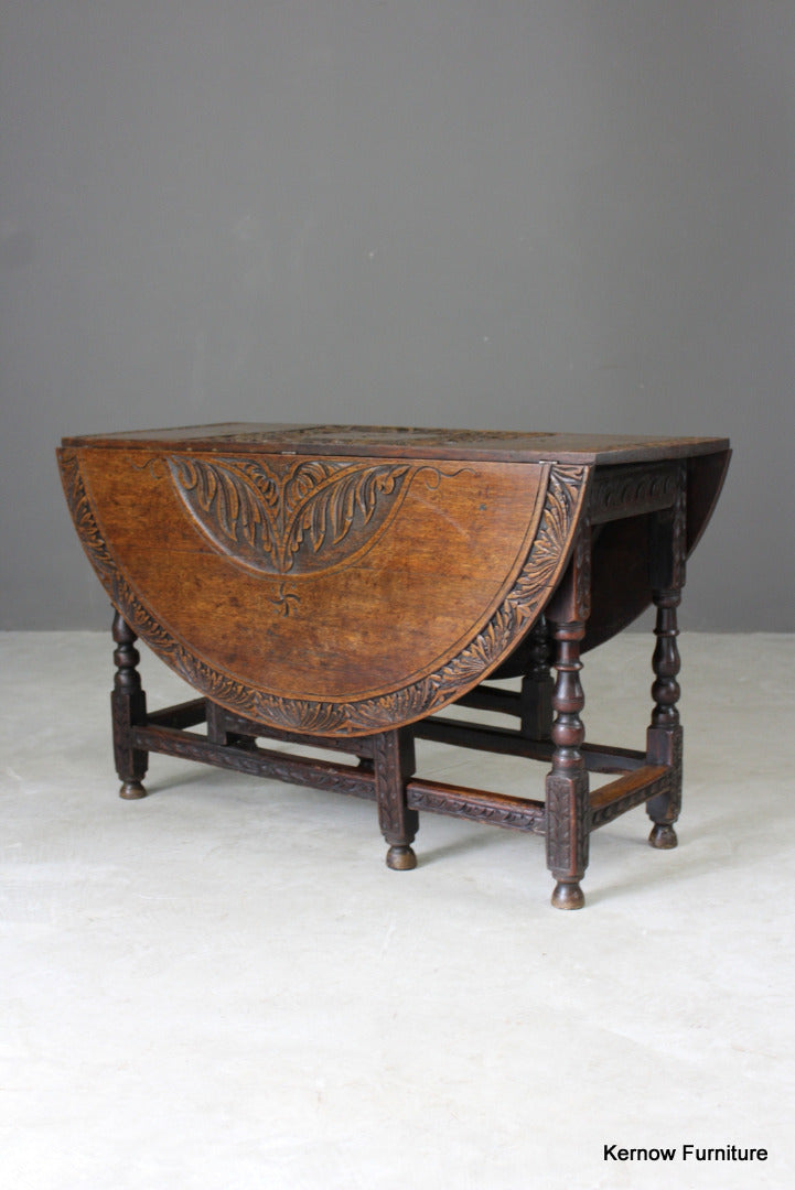 17th / 18th Century Carved Oak Gate Leg Dining Table - Kernow Furniture