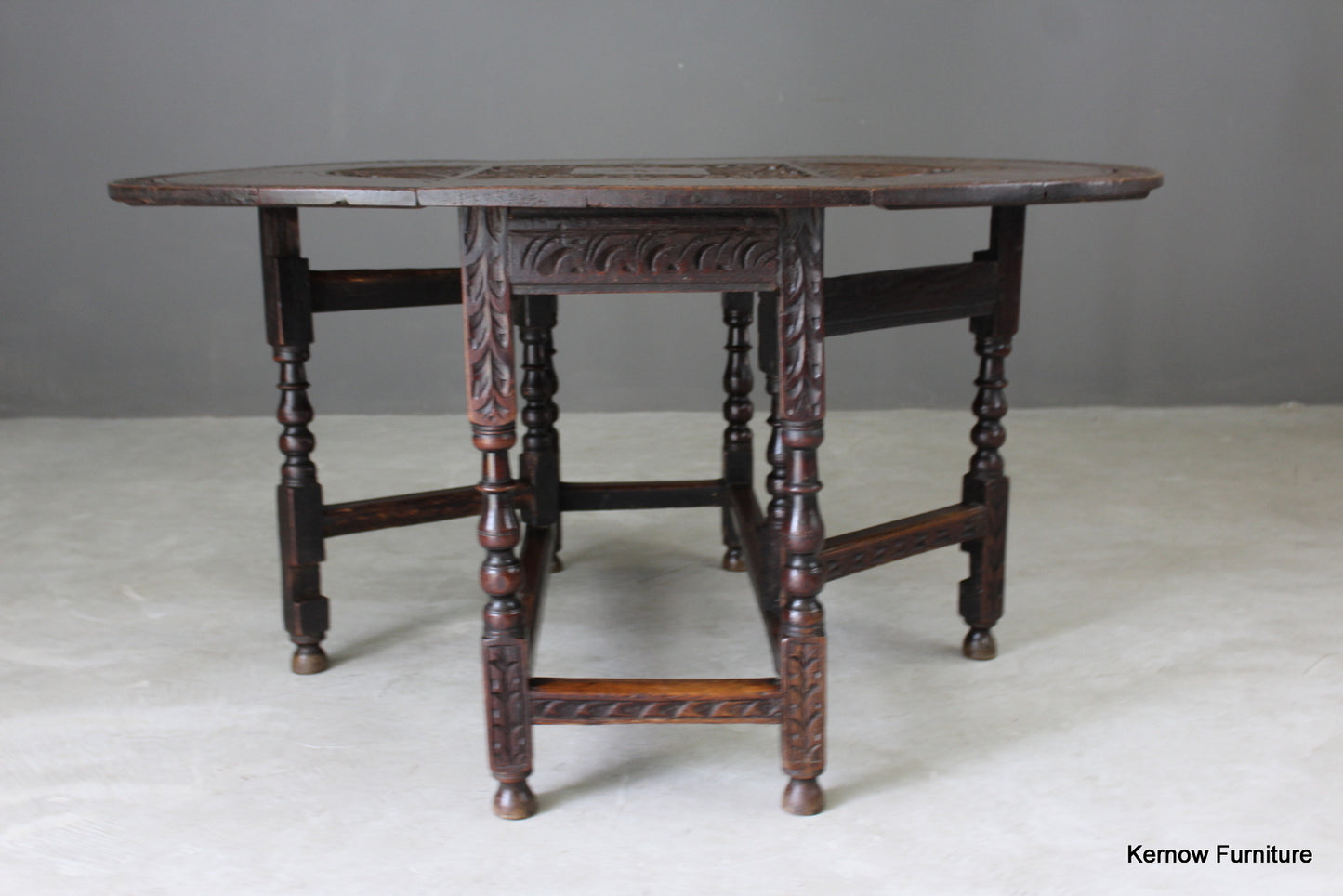 17th / 18th Century Carved Oak Gate Leg Dining Table - Kernow Furniture