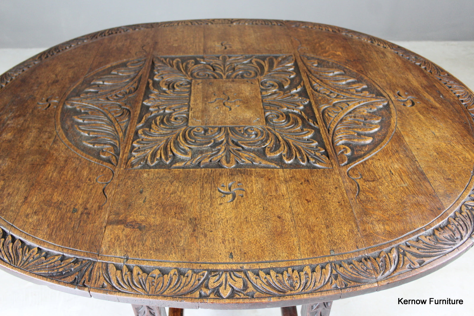 17th / 18th Century Carved Oak Gate Leg Dining Table - Kernow Furniture