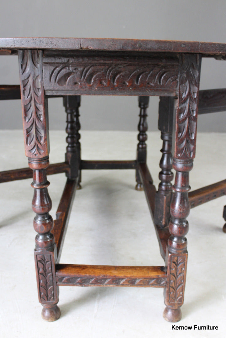 17th / 18th Century Carved Oak Gate Leg Dining Table - Kernow Furniture