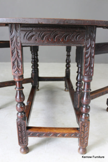 17th / 18th Century Carved Oak Gate Leg Dining Table - Kernow Furniture