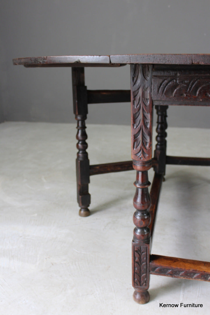 17th / 18th Century Carved Oak Gate Leg Dining Table - Kernow Furniture