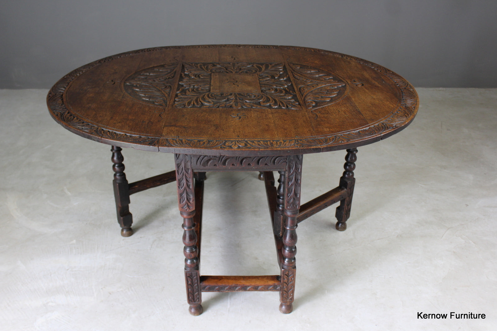 17th / 18th Century Carved Oak Gate Leg Dining Table - Kernow Furniture