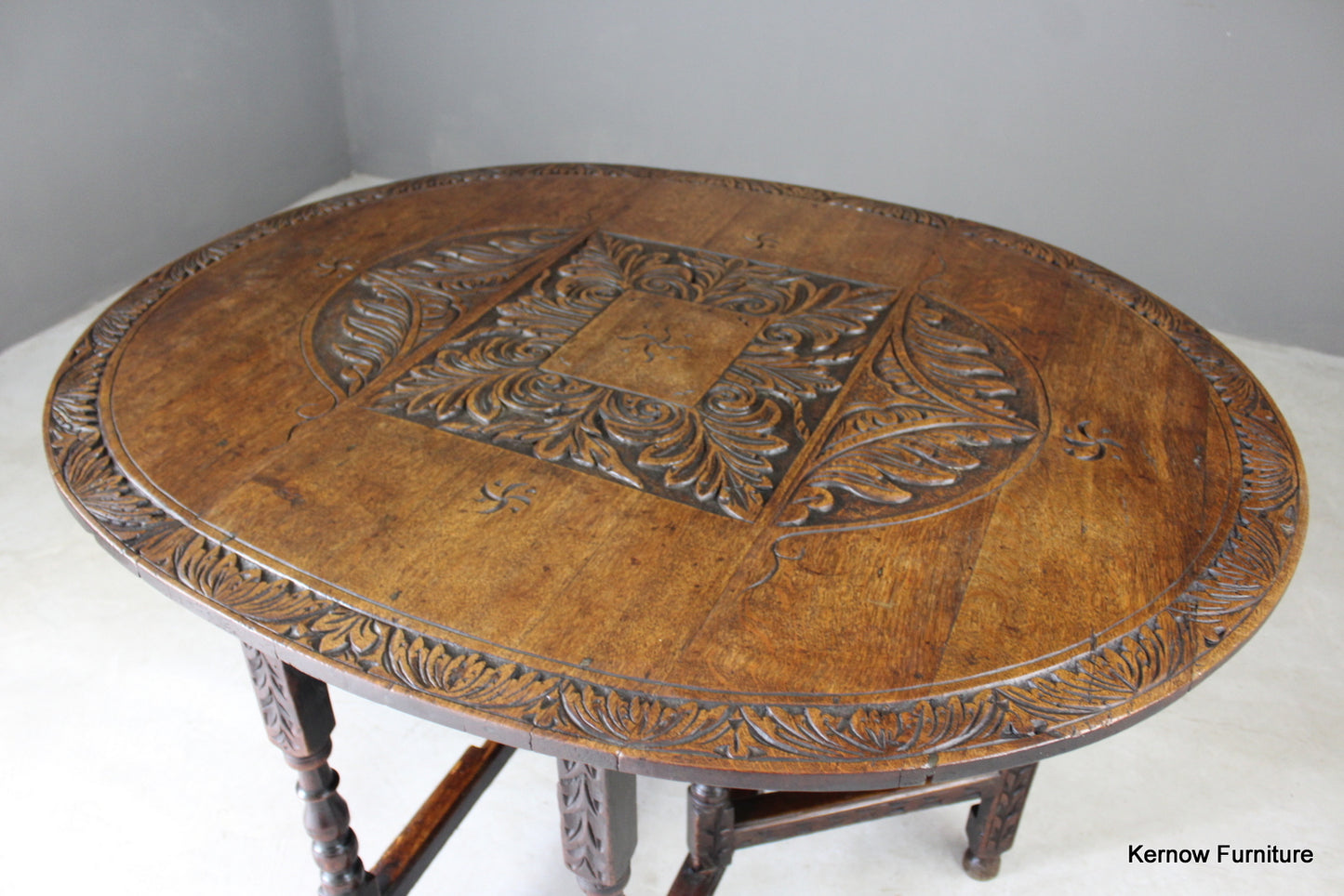 17th / 18th Century Carved Oak Gate Leg Dining Table - Kernow Furniture