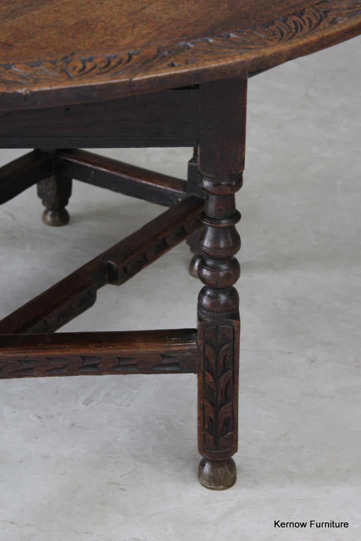 17th / 18th Century Carved Oak Gate Leg Dining Table - Kernow Furniture