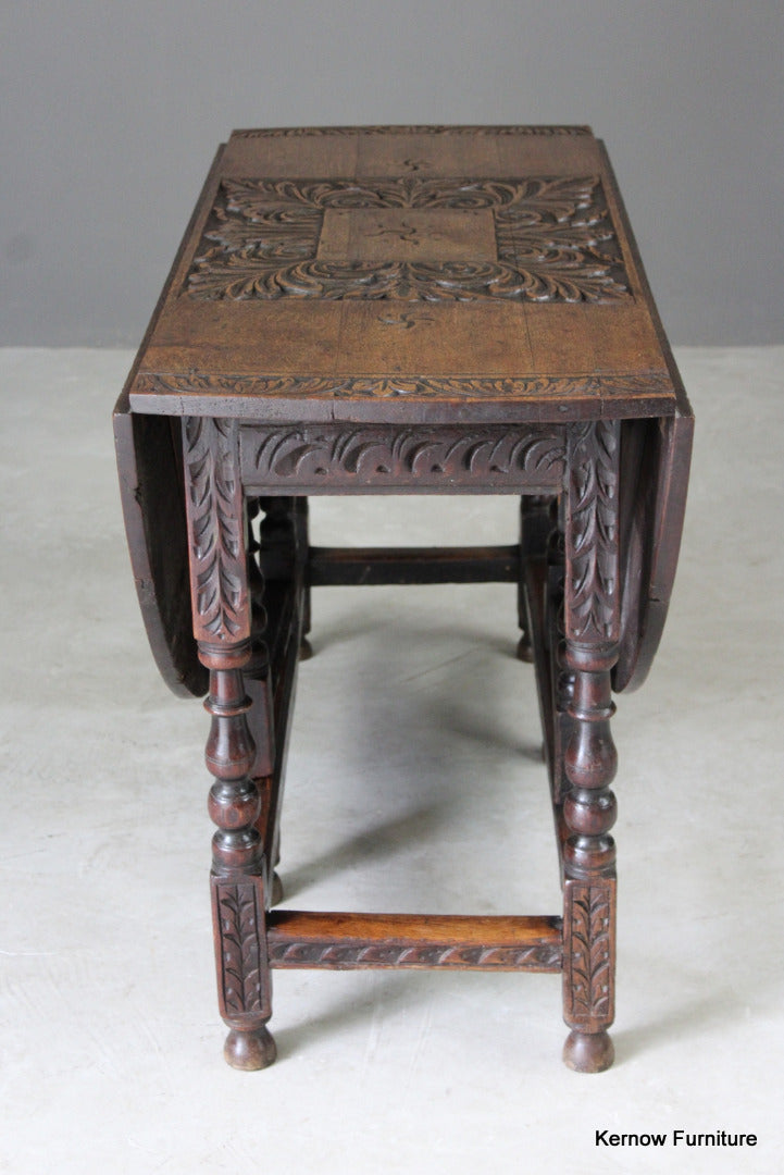 17th / 18th Century Carved Oak Gate Leg Dining Table - Kernow Furniture