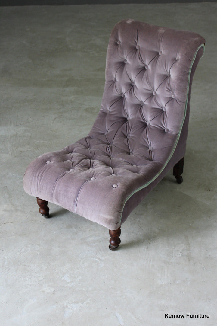 Antique Upholstered Buttoned Slipper Chair - Kernow Furniture