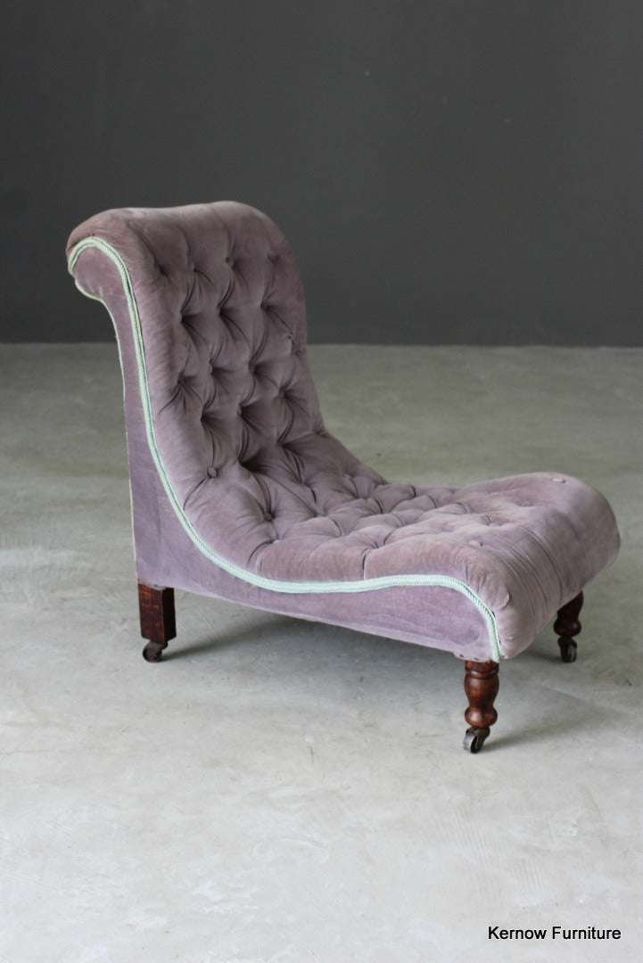 Antique Upholstered Buttoned Slipper Chair - Kernow Furniture