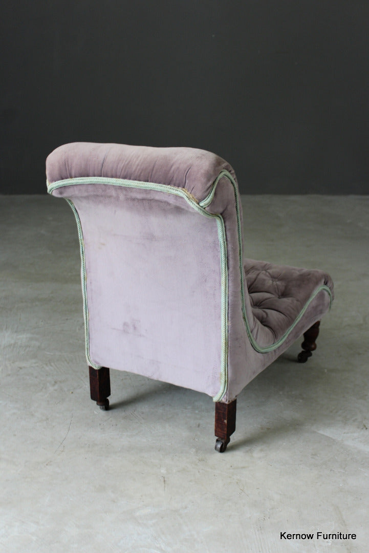 Antique Upholstered Buttoned Slipper Chair - Kernow Furniture