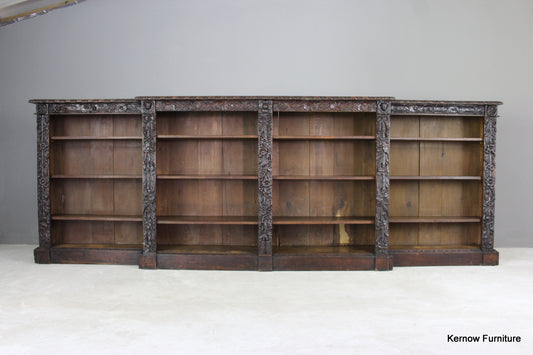 12ft Victorian Carved Oak Bookcase - Kernow Furniture