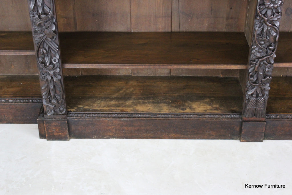 12ft Victorian Carved Oak Bookcase - Kernow Furniture