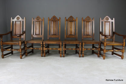 Set 6 Oak Gothic Style Dining Chairs - Kernow Furniture