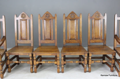 Set 6 Oak Gothic Style Dining Chairs - Kernow Furniture