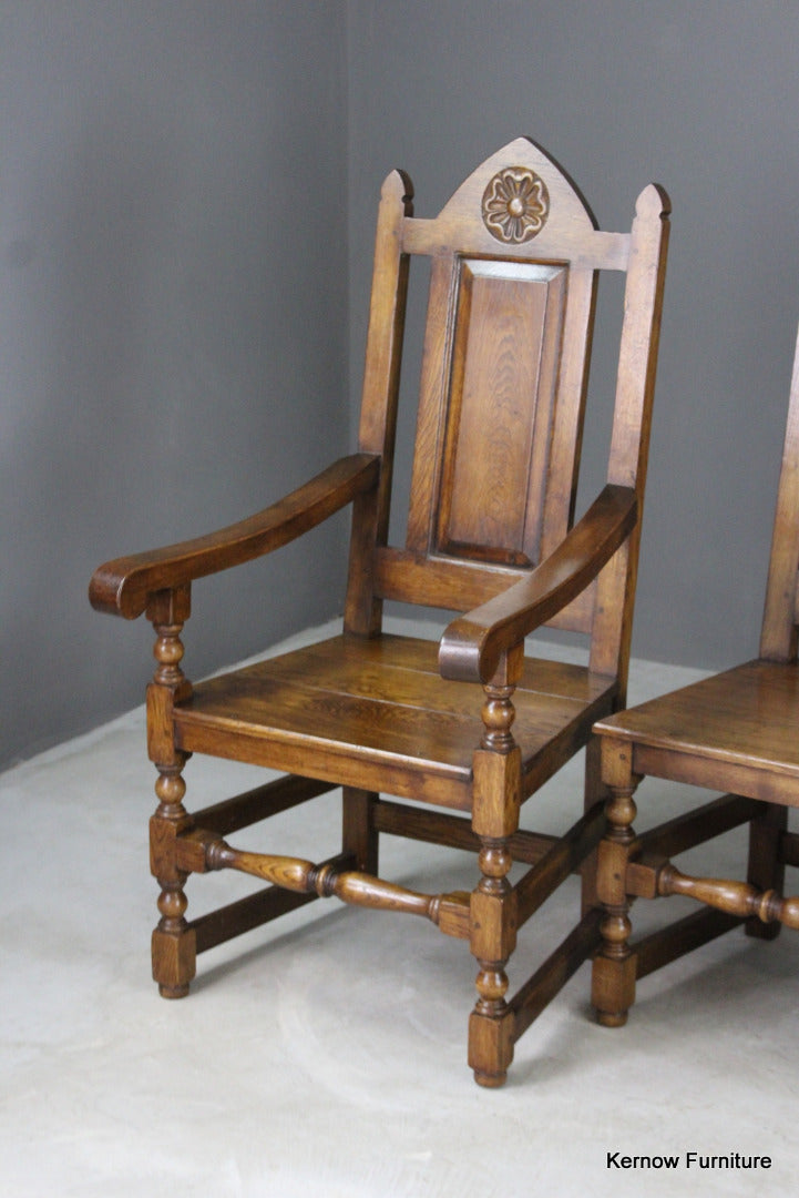 Set 6 Oak Gothic Style Dining Chairs - Kernow Furniture