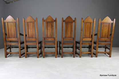 Set 6 Oak Gothic Style Dining Chairs - Kernow Furniture