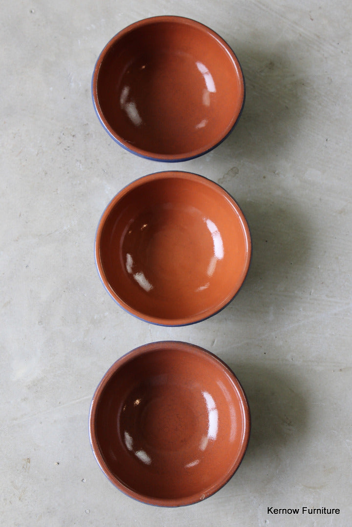 3 Blue Earthenware Bowls - Kernow Furniture