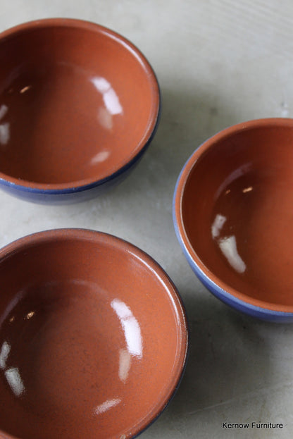 3 Blue Earthenware Bowls - Kernow Furniture