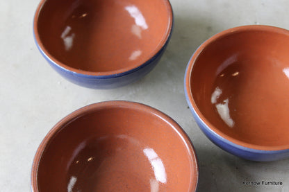 3 Blue Earthenware Bowls - Kernow Furniture