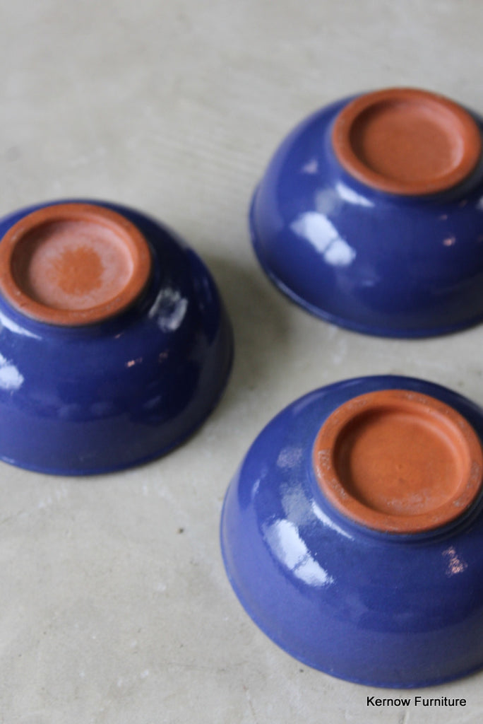 3 Blue Earthenware Bowls - Kernow Furniture