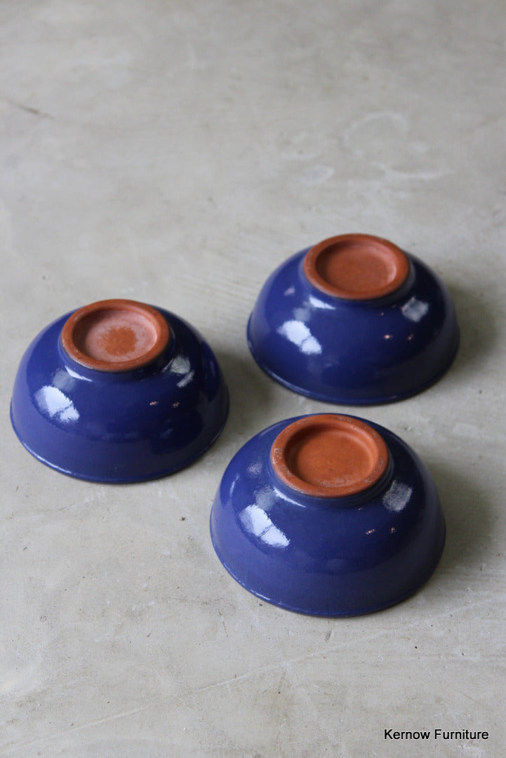 3 Blue Earthenware Bowls - Kernow Furniture