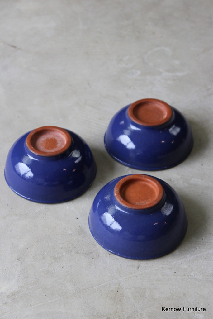3 Blue Earthenware Bowls - Kernow Furniture
