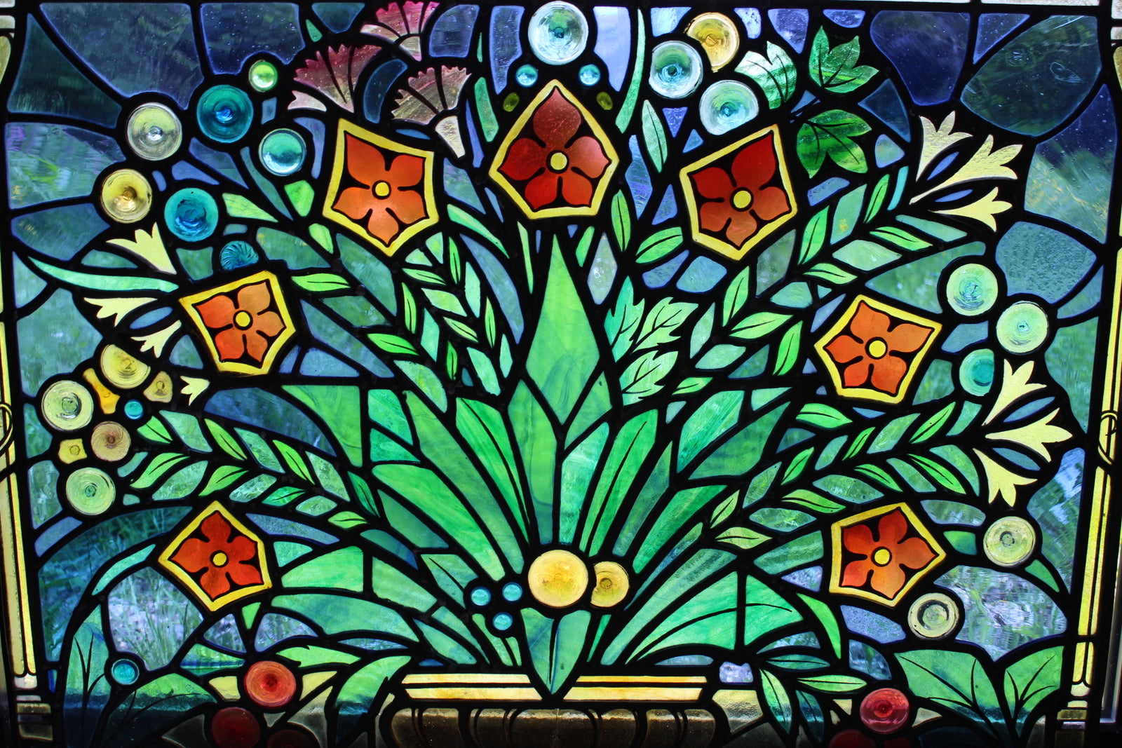 Flower Bowl Stained Glass Panel - Kernow Furniture