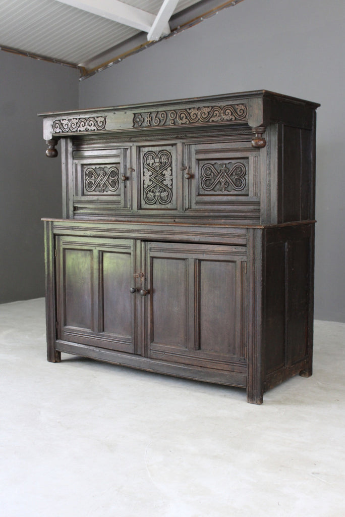 Antique Carved Oak Court Cupboard - Kernow Furniture