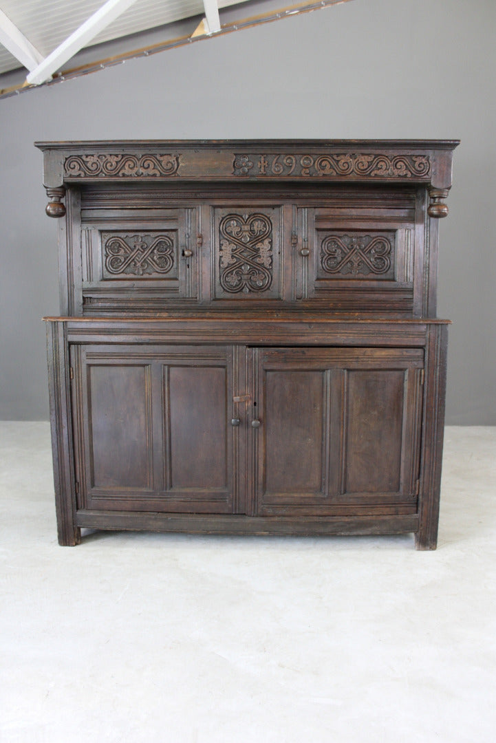 Antique Carved Oak Court Cupboard - Kernow Furniture