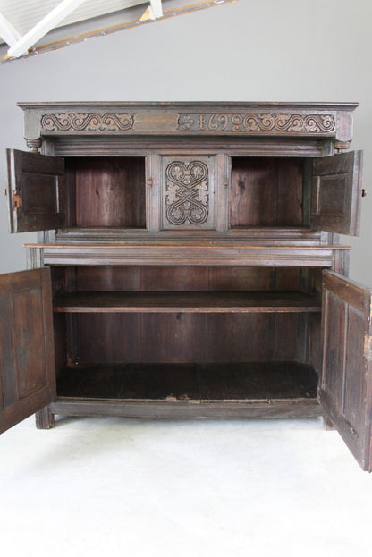 Antique Carved Oak Court Cupboard - Kernow Furniture