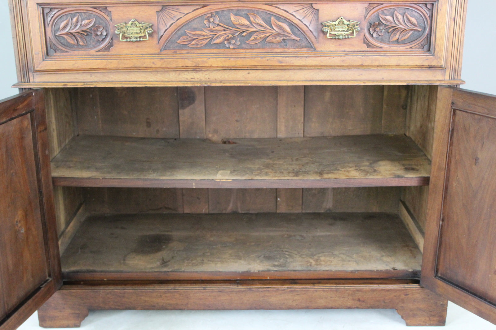 Victorian Carved Walnut Secretaire Bookcase - Kernow Furniture