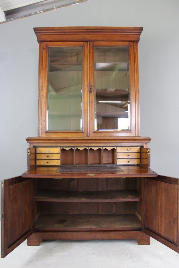 Victorian Carved Walnut Secretaire Bookcase - Kernow Furniture