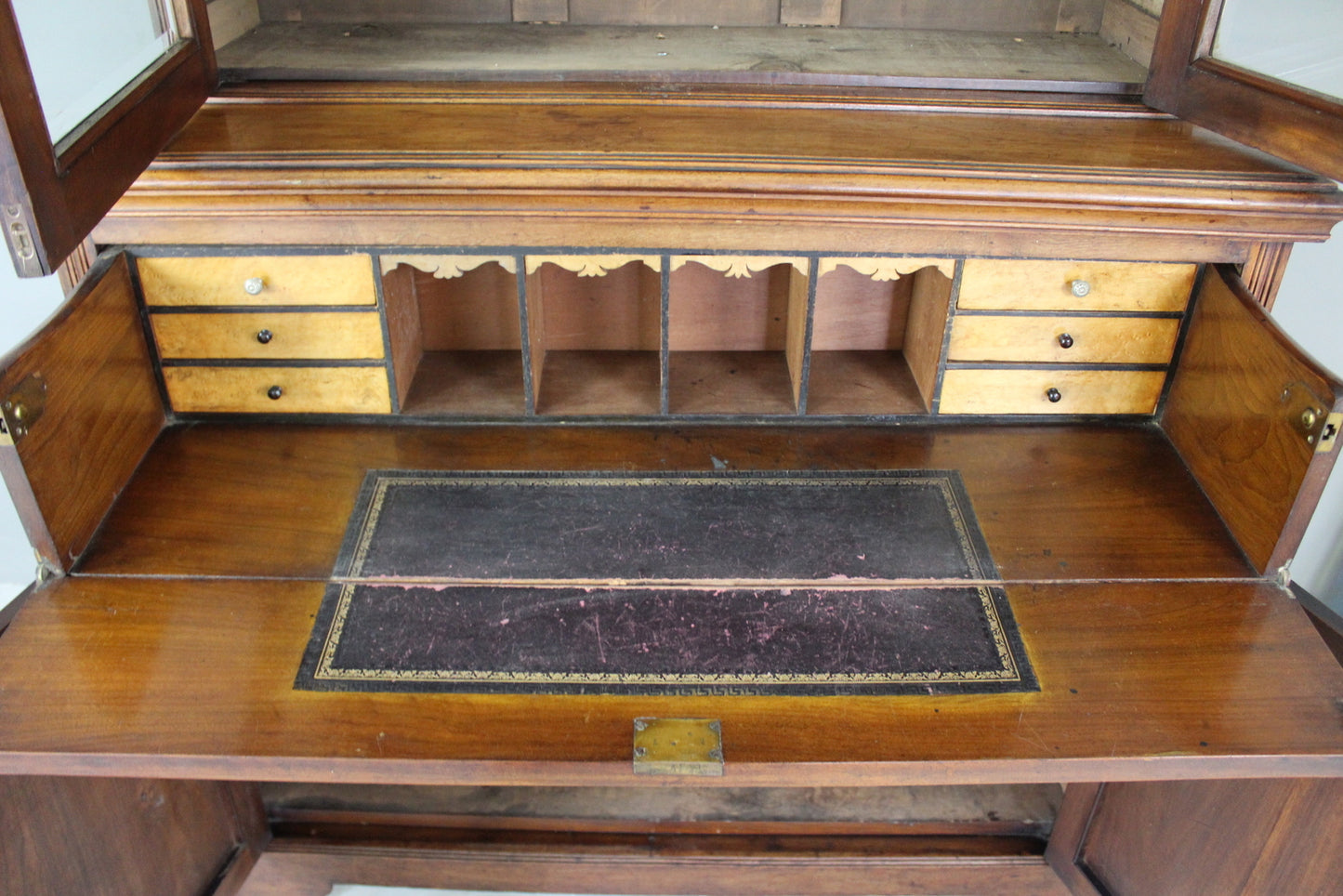 Victorian Carved Walnut Secretaire Bookcase - Kernow Furniture