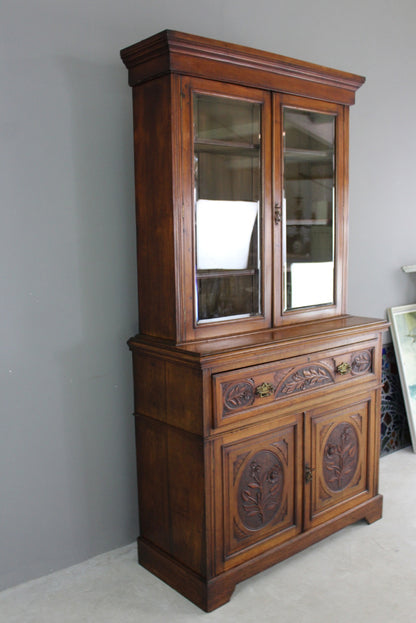 Victorian Carved Walnut Secretaire Bookcase - Kernow Furniture