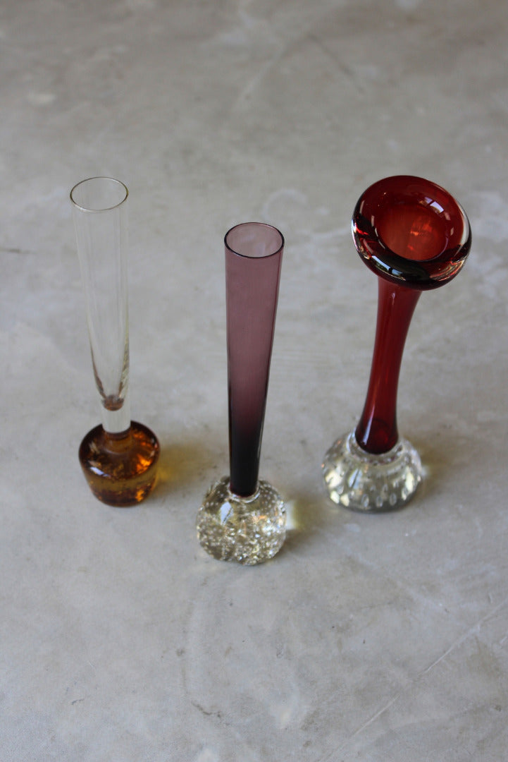 Three Vintage Coloured Glass Bud Vase - Kernow Furniture